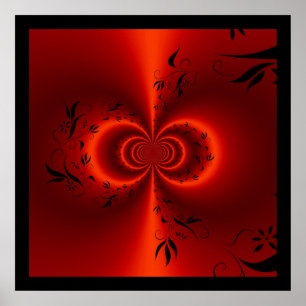 Druck Abstrakt Floral Traum Rot & Schwarz Poster