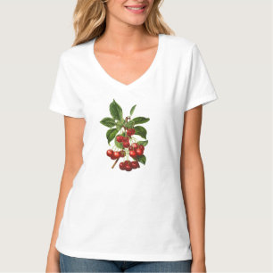 Druck alter botanischer roter Kirschen T-Shirt