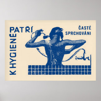 Druck auf Streichholzschachtel Frau duscht, Tschec Poster