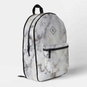 Druck aus weißem und grauem Marmor   Monogramm Bedruckter Rucksack