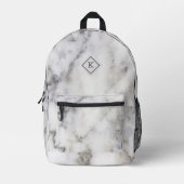 Druck aus weißem und grauem Marmor | Monogramm Bedruckter Rucksack (Vorderseite)