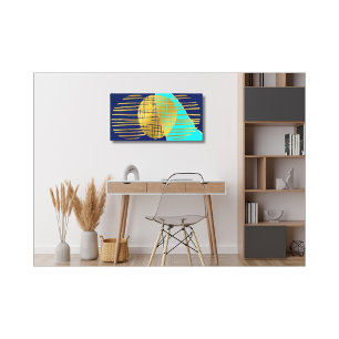 Druck Blaugold Abstrakt Collage Gespannter Leinwan Leinwanddruck