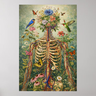 Druck der Blumenanatomie-Skelett, Botanische Natur Poster
