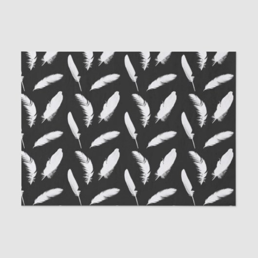 Druck der weißen Feder auf Schwarzem Seidenpapier (Vorderseite)