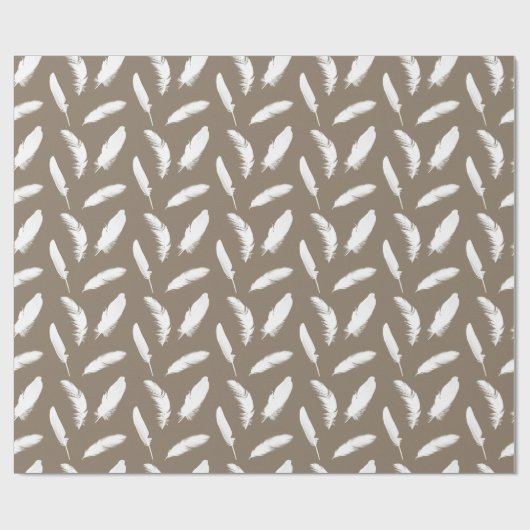 Druck der weißen Feder auf Taupe Geschenkpapier (Flach)