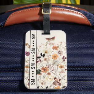 Druck der Wildblumen Cotgattungs-Monogramm Beige Gepäckanhänger