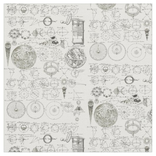 Druck des antiken 1728 Astronomiemusters Stoff (Nahaufnahme)