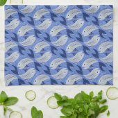 Druck des Fischblocks - blau Geschirrtuch (Gefaltet)