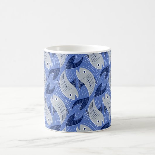 Druck des Fischblocks - blau Kaffeetasse (Mittel)