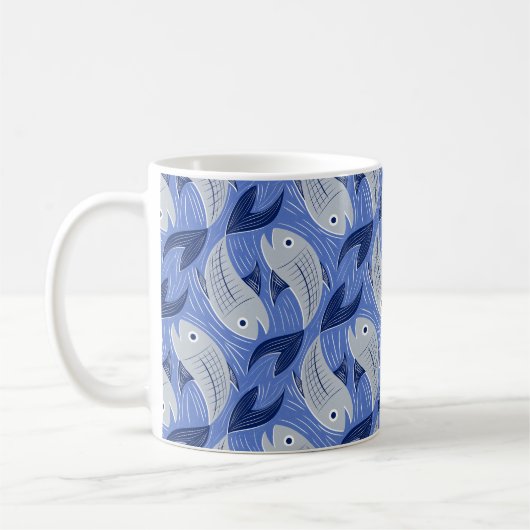 Druck des Fischblocks - blau Kaffeetasse (Links)