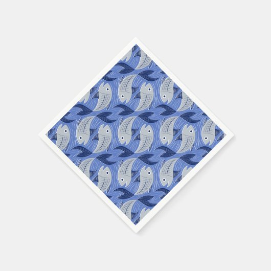 Druck des Fischblocks - blau Serviette (Ecke)