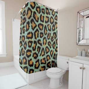 DRUCK-Duschvorhang aquamarinen Leopard Chic Tier Duschvorhang
