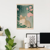Druck einer getigerten Katze unter der Dusche Ukiy Poster (Heimbüro)