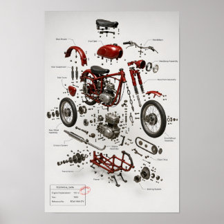 Druck einer technischen Explosionszeichnung eines Poster