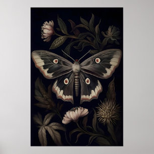 Druck eines dunklen Nachtfalters, Goblincore-Schme Poster