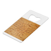 Druck eines lächelnden Sonnengesichts aus Holz Geldbeutel Flaschenöffner (Rückseite Schrägansicht)