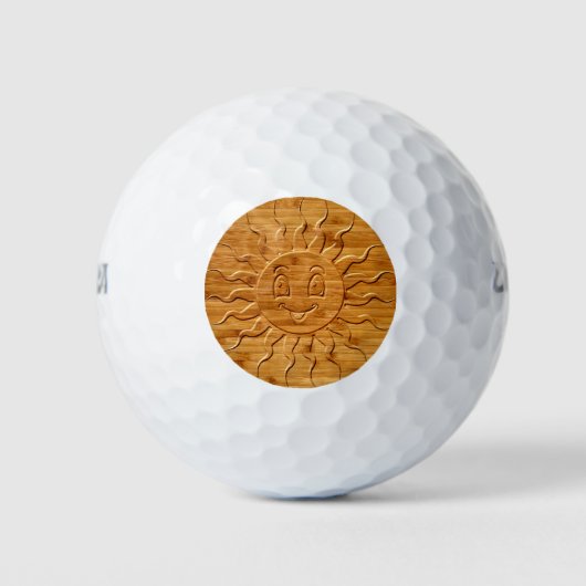 Druck eines lächelnden Sonnengesichts aus Holz Golfball (Vorderseite)