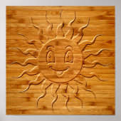 Druck eines lächelnden Sonnengesichts aus Holz Poster (Vorne)