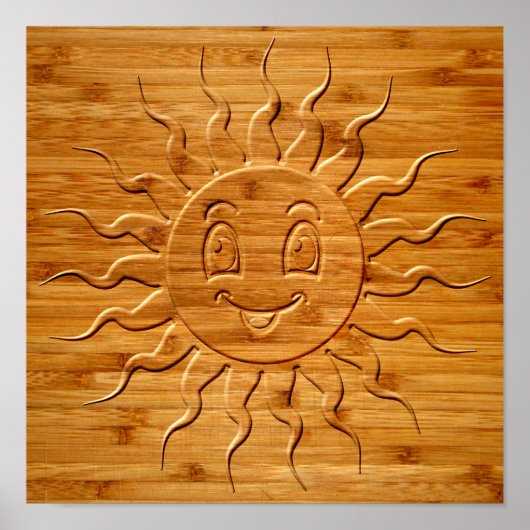 Druck eines lächelnden Sonnengesichts aus Holz Poster (Vorne)