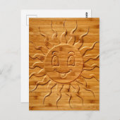 Druck eines lächelnden Sonnengesichts aus Holz Postkarte (Vorne/Hinten)