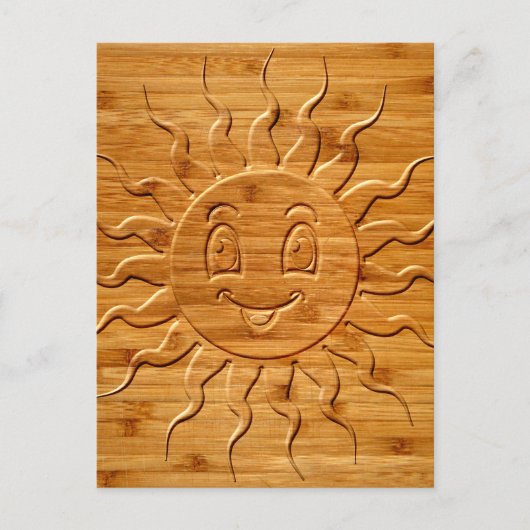 Druck eines lächelnden Sonnengesichts aus Holz Postkarte (Vorderseite)