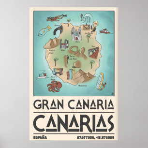 Druck eines Vintage-Inselplans von Gran Canaria -  Poster
