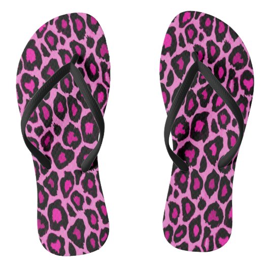 Druck in Rosa und schwarzem Leopard Badesandalen (Fußbett)