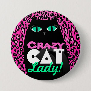 Druck-Knopf-Button "verrückte Katzen-Damen-" rosa Button