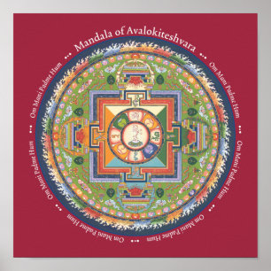 DRUCK Mandala von Chenrezig - mit Mantra Poster