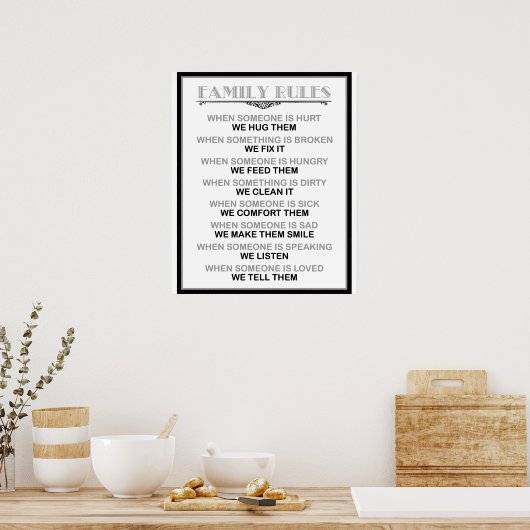Druck oder Plakat der Familienregeln (Küche)