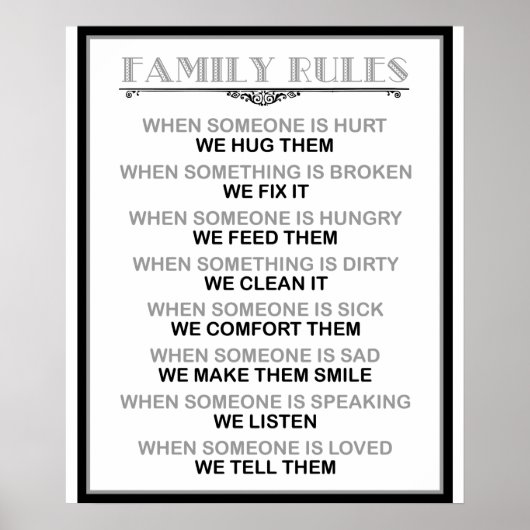 Druck oder Plakat der Familienregeln (Vorne)