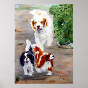 Druck - Reisende - Clumber Spaniel und Kavaliere Poster