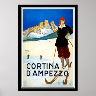 Druck Retro Vintage Bild Reise Cortina d`Ampezzo Poster