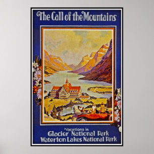 Druck Retro Vintage Bild Reise Waterton Seen Poster