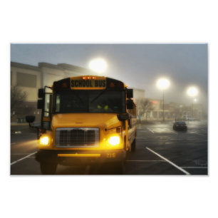 Druck, Schulbus in Nebel Fotodruck