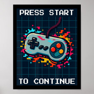 Drück Start zum Fortfahren Retro-Gamer-Geburtstags Poster