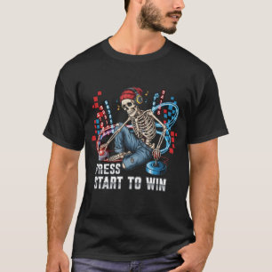 Drück Start Zum Gewinnen Skelett Gamer T-Shirt L