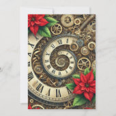 Druck-Steampunk-Uhrwerk-Spiralen & Poinsettia Einladung (Vorderseite)