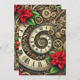 Druck-Steampunk-Uhrwerk-Spiralen & Poinsettia Einladung