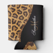 Druck und Glitzer von Pelztierblättern Dosenkühler (Rückseite)