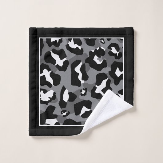 Druck und Monogramm aus schwarzem, weißem und grau Badhandtuch Set (Waschlappen)