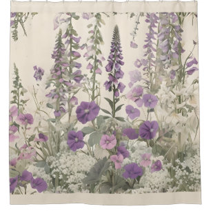 Druck von altmodischen lila Wildblumen Duschvorhang