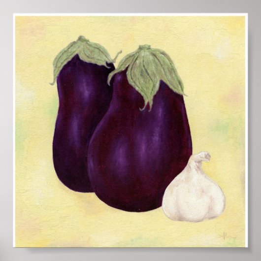 Druck von Eggpflanze und Knoblauch Poster (Vorne)