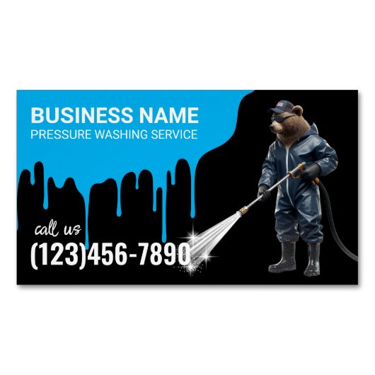 Druck Waschbären Power Reinigung Waschhaus Magnetische Visitenkarte (Vorderseite)