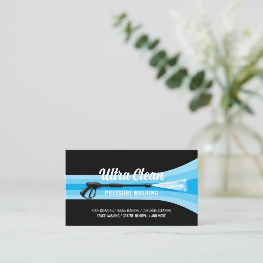 Druck Waschen Power Wash Blue Streifen Reinigung Visitenkarte (Stehend Vorderseite)