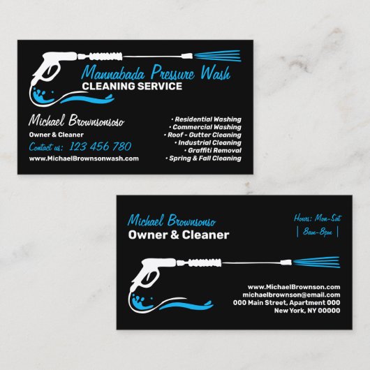 Druck Waschen Schwarzer Power Wash Cleaner CLEANIN Visitenkarte (Vorne/Hinten)