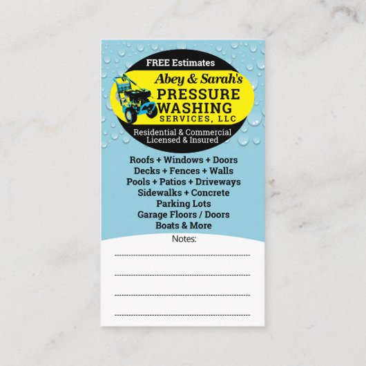 Druck Waschung Power Reinigung Visitenkarte (Rückseite)
