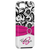 DRUCKband Rosa, Schwarzes, weißer Blumendamast Case-Mate iPhone Hülle (Rückseite/rechts)