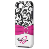 DRUCKband Rosa, Schwarzes, weißer Blumendamast Case-Mate iPhone Hülle (Rückseite Links)