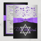 DRUCKband Schwarzes, Silber, lila Blumen Einladung (Vorne/Hinten)